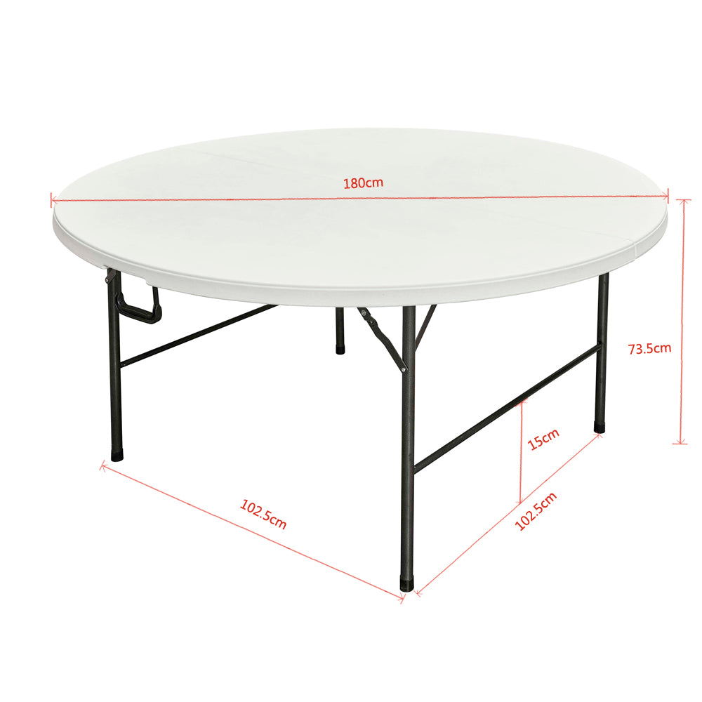 Table pliante de réception plateau rond pliable dia. 180cm Blanc