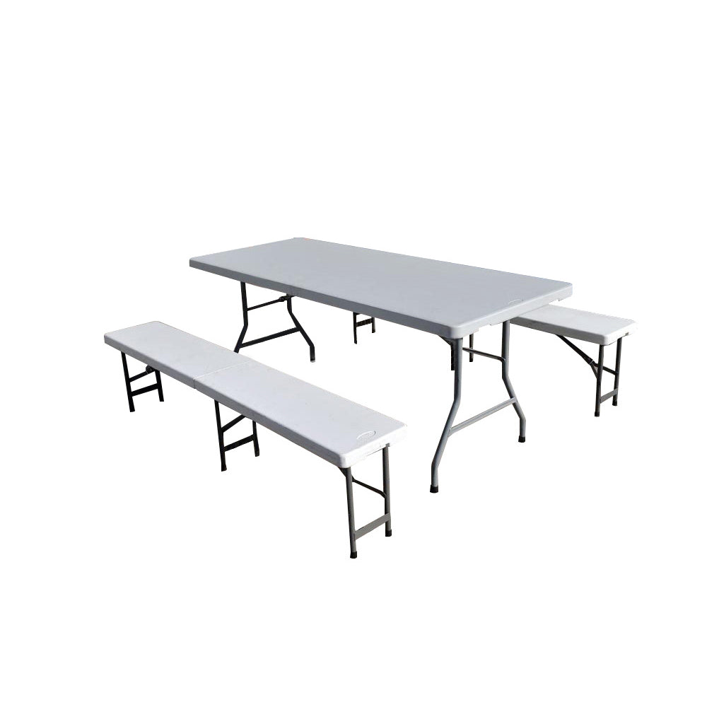Lot de réception table plateau pliant 180cm et 2 bancs pliants