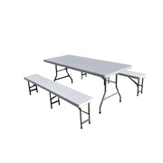 Ensemble de réception table plateau uni 180cm et 2 bancs pliants