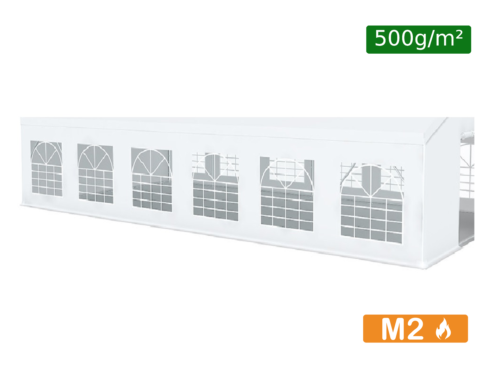 Paire bâches latérales fenêtre PVC 500g/m² en panneaux de 2m pour chapiteaux - Plusieurs longueurs