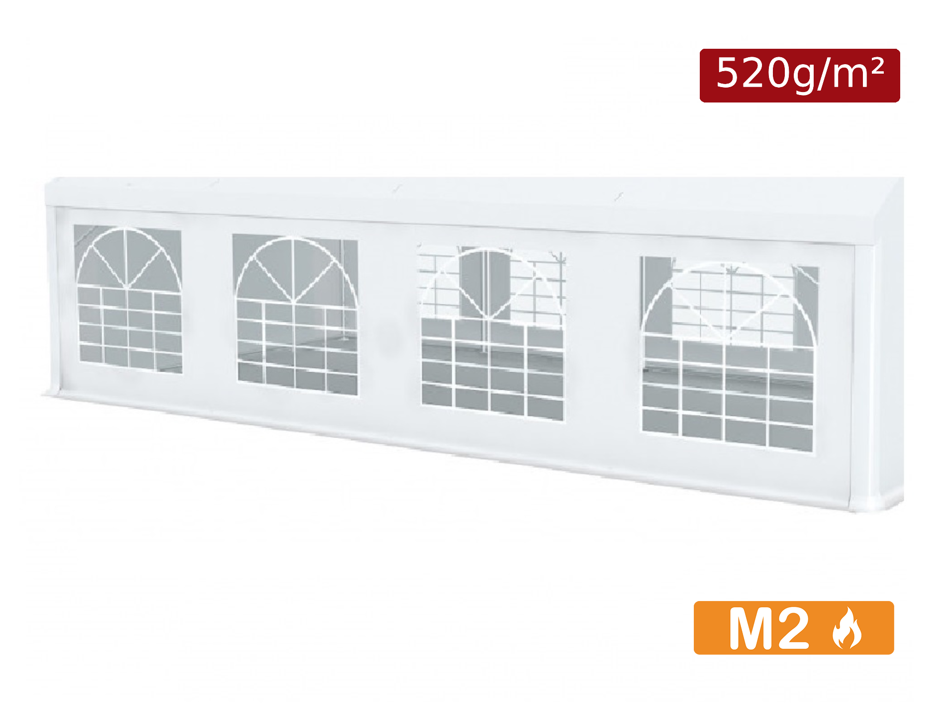 Paire bâches latérales fenêtre PVC 520g/m² en panneaux de 2m pour chapiteaux - Plusieurs longueurs