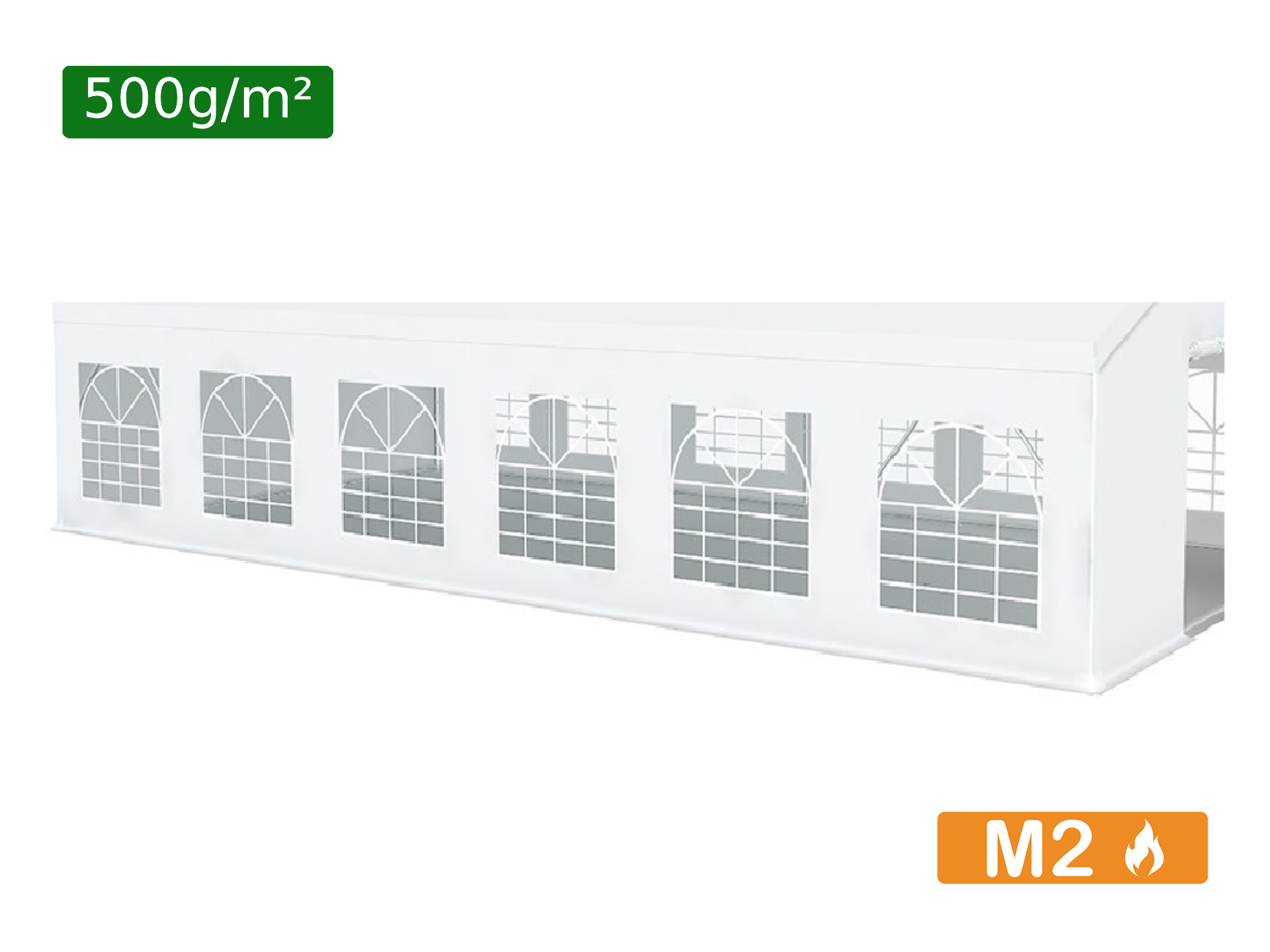 Paire bâches latérales fenêtre PVC 500g/m² en panneaux de 2m pour chapiteaux - Plusieurs longueurs