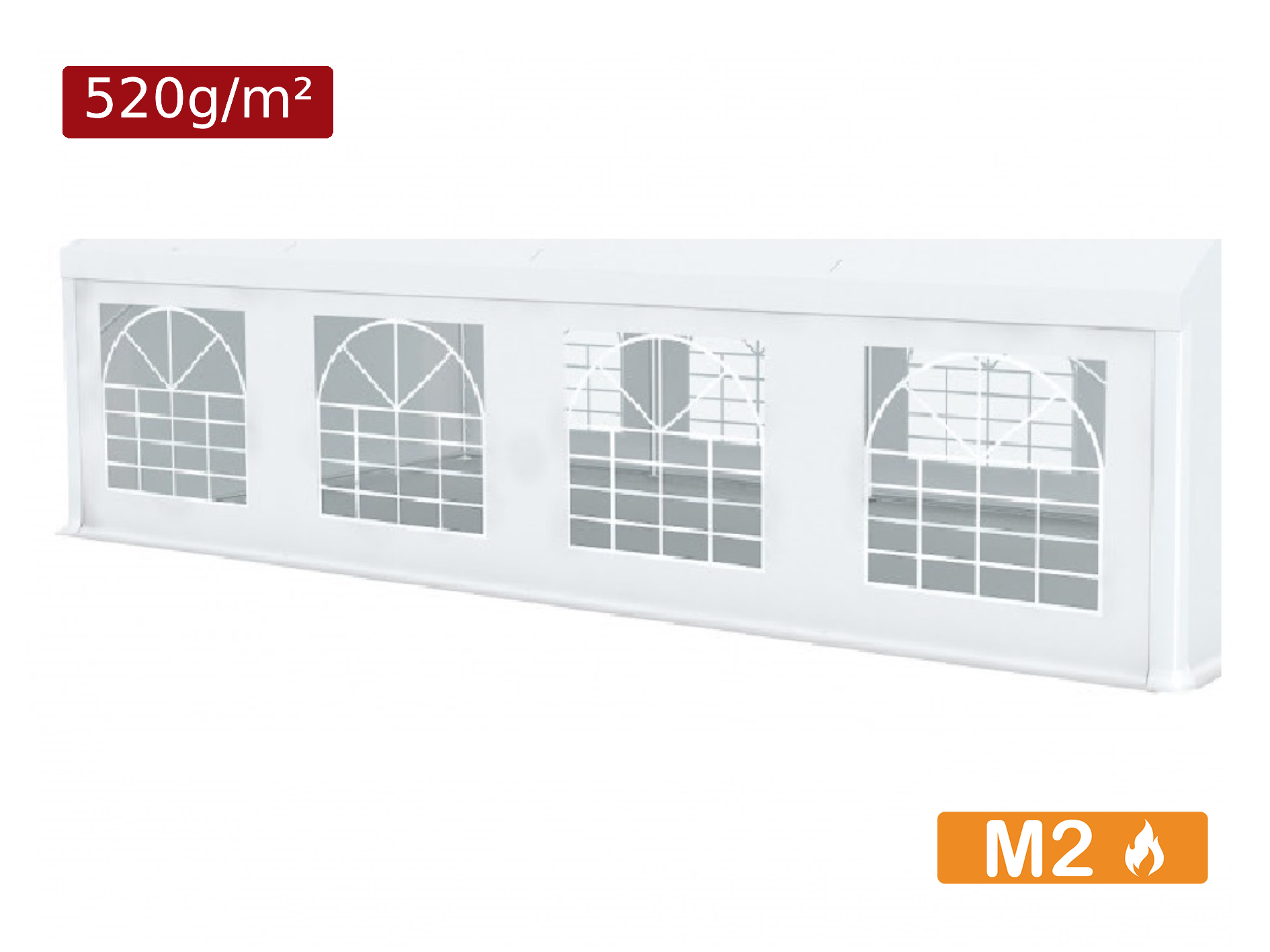 Paire bâches latérales fenêtre PVC 520g/m² en panneaux de 2m pour chapiteaux - Plusieurs longueurs