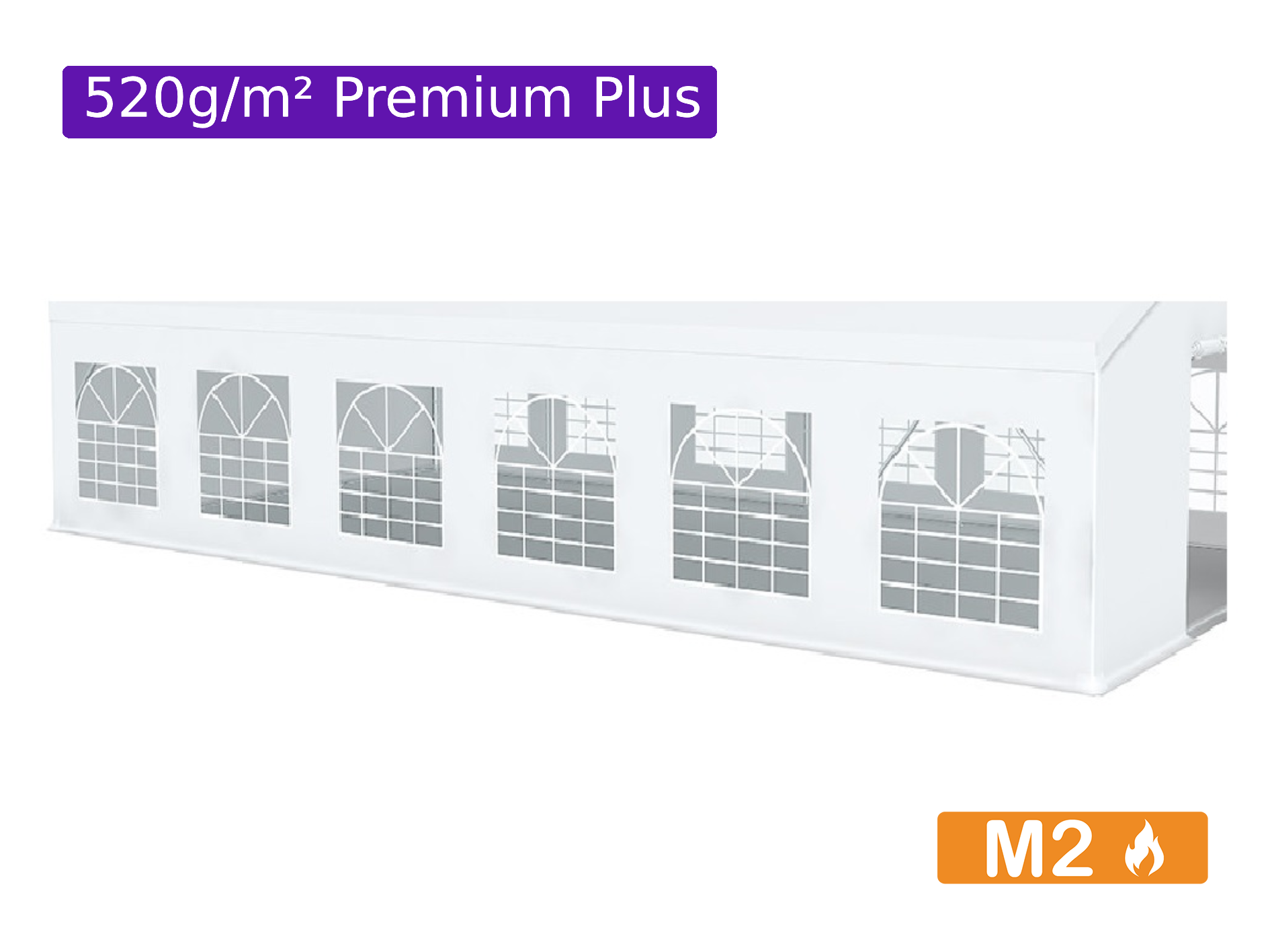 Paire bâches latérales fenêtre PVC 520g/m² Premium Plus en panneaux de 2m pour chapiteaux - Plusieurs longueurs