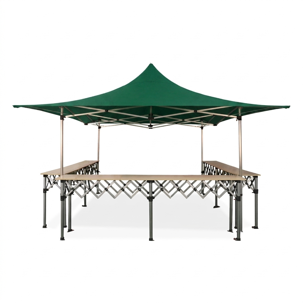 Stand Buvette Barnum pliant 4x4m Alu 45 + 3 comptoirs 285cmx60cm