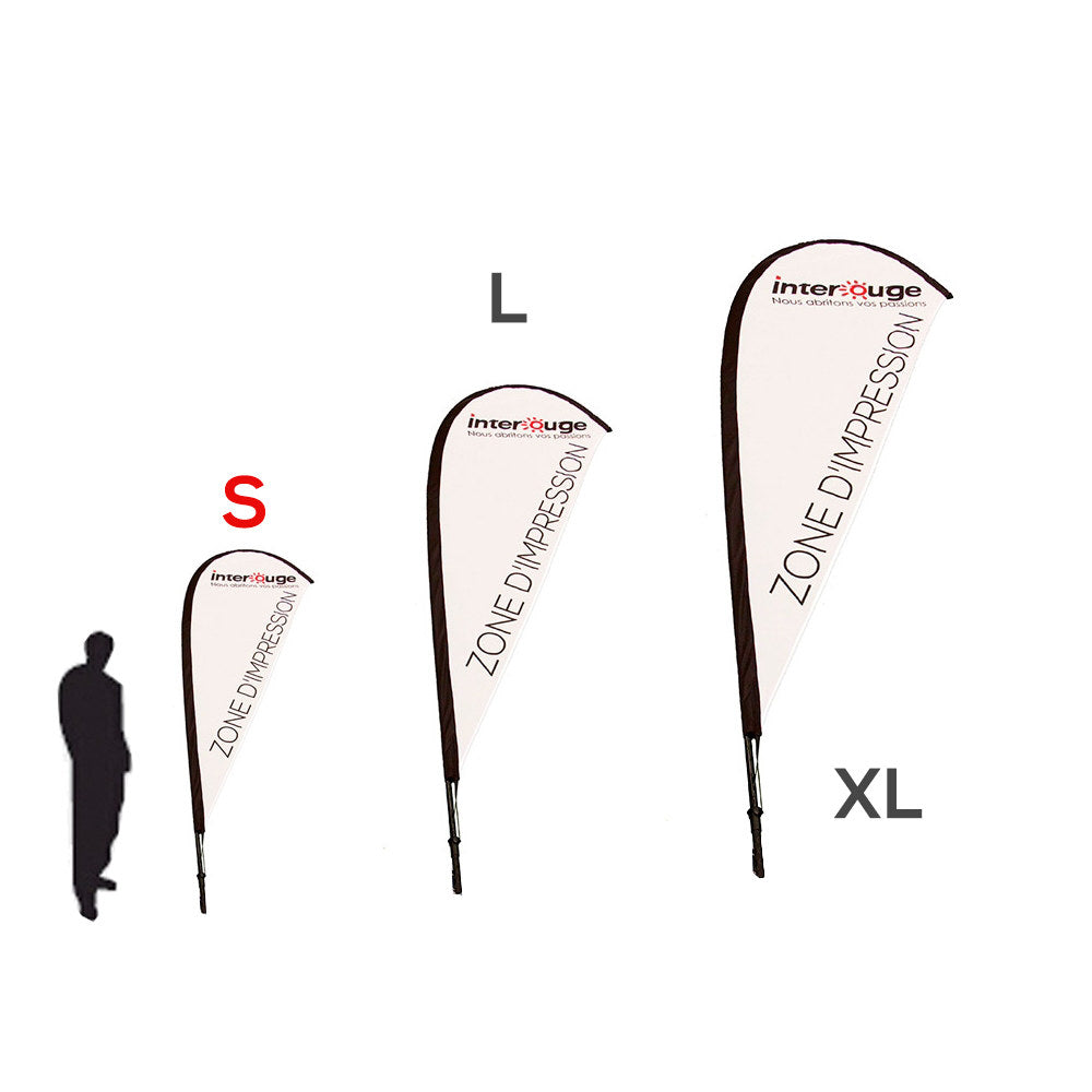 Drapeau publicitaire SEA personnalisé - Oriflamme PLV 3 tailles - Forme goutte d'eau