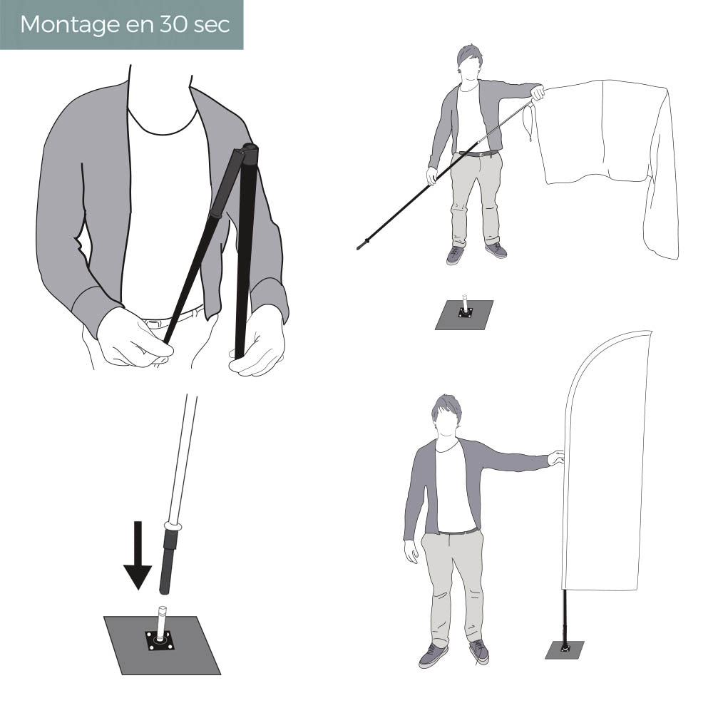 Drapeau publicitaire SEA personnalisé - Oriflamme PLV 3 tailles - Forme plume