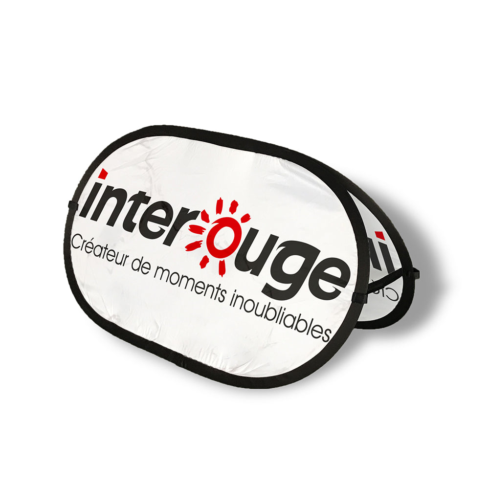 Support publicitaire pop-up ovale 3 tailles recto-verso