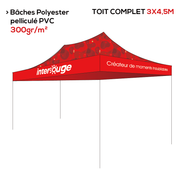 Tente pliante publicitaire 3x4.5m structure + toit personnalisé impression numérique - 3 gammes