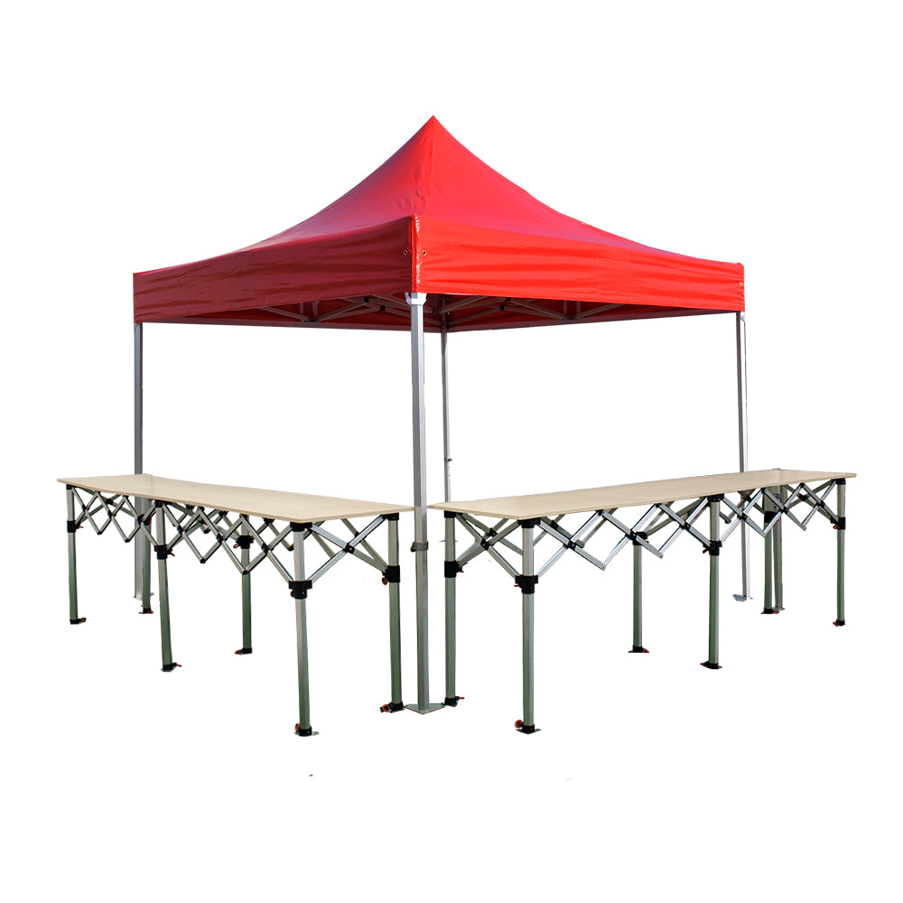 Buvette pliante Pro 3x3m Alu 55mm PVC 580g/m² + 2 comptoirs pliants 285x40cm