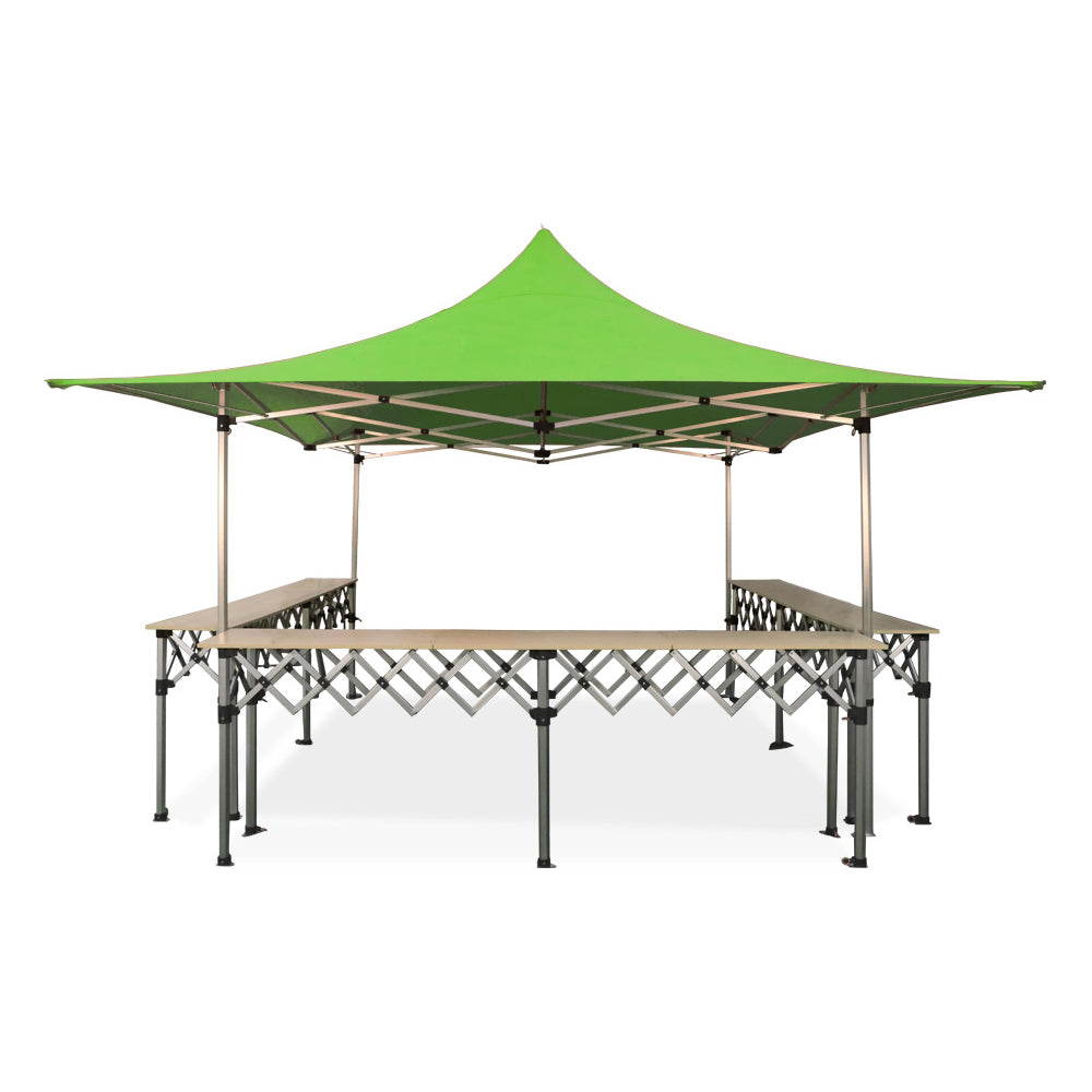 Stand Buvette pliant 4x4m Alu 45 + 3 comptoirs 285x40cm